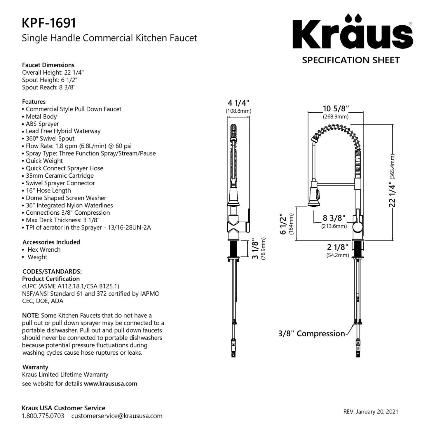 KRAUS Britt Commercial Style Pull-Down Single Handle Kitchen Faucet in Matte Black & Spot Free Black Stainless Steel