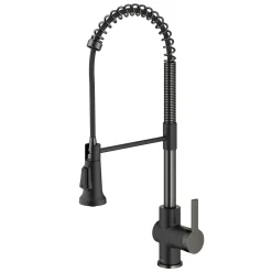 KRAUS Britt Commercial Style Pull-Down Single Handle Kitchen Faucet in Matte Black & Spot Free Black Stainless Steel