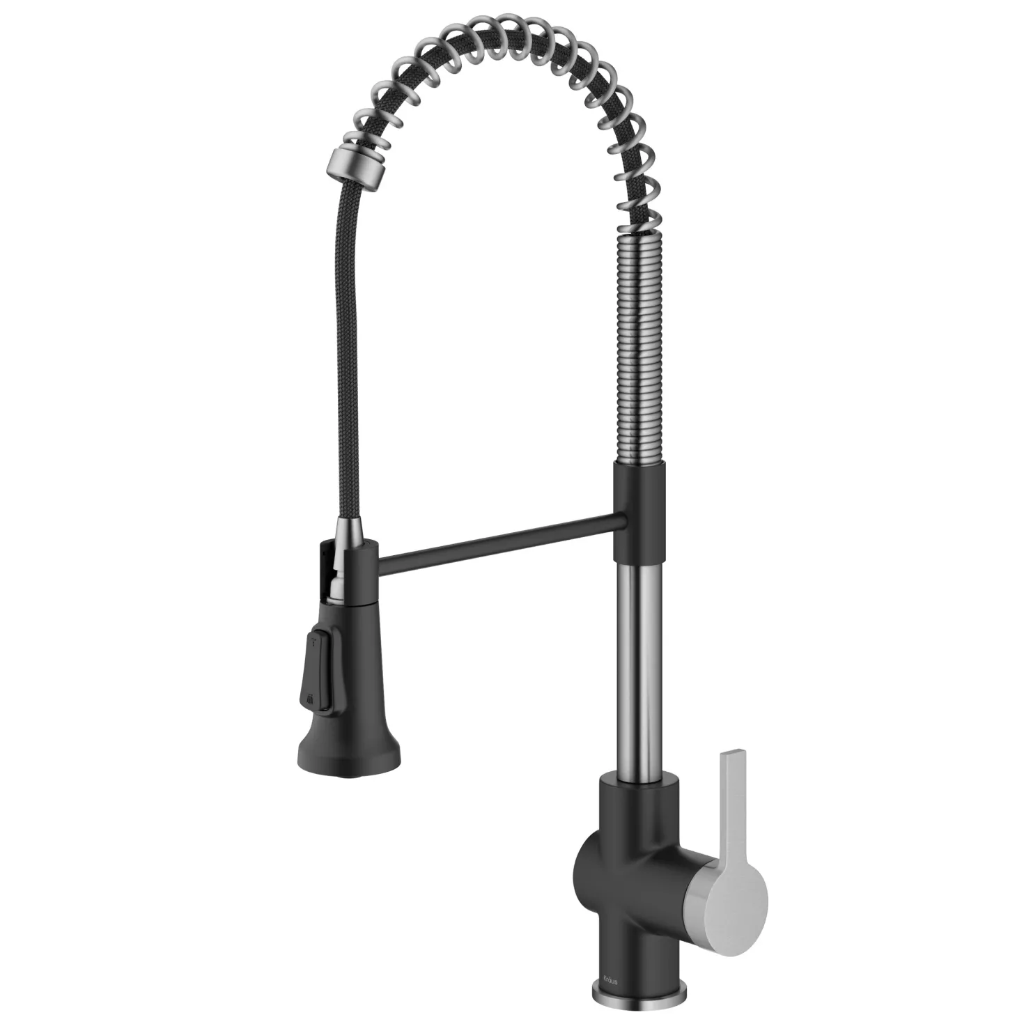 KRAUS Britt Commercial Style Pull-Down Single Handle Kitchen Faucet in Spot-Free Stainless Steel and Matte Black