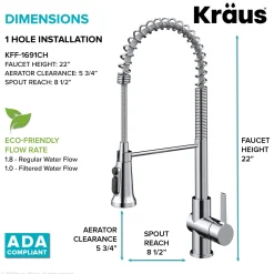 KRAUS Britt Commercial Style Kitchen Faucet with Integrated Water Filter Spout in Chrome