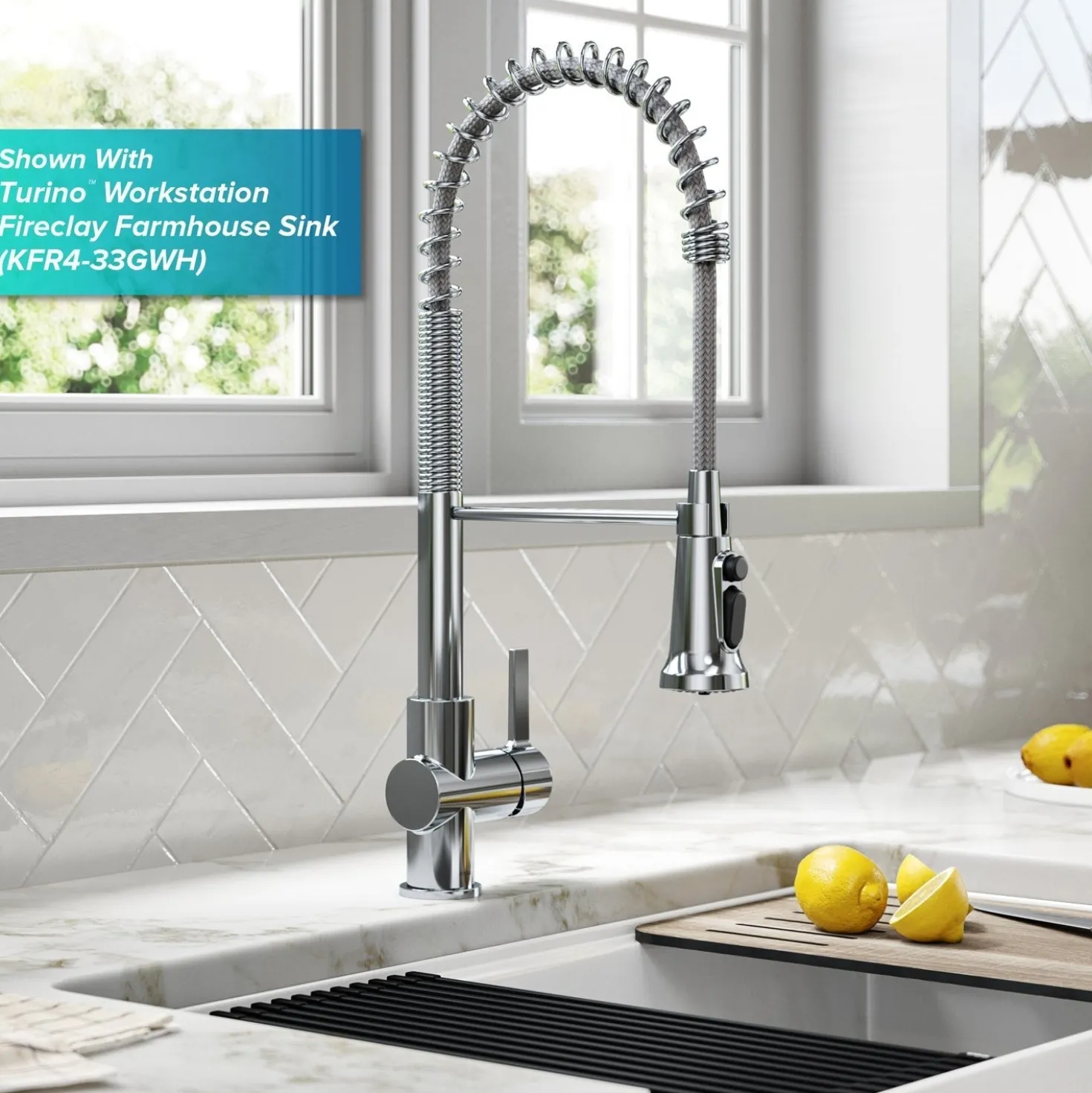 KRAUS Britt Commercial Style Kitchen Faucet with Integrated Water Filter Spout in Chrome