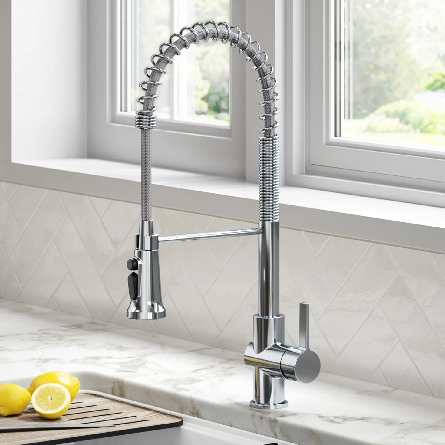 KRAUS Britt Commercial Style Kitchen Faucet with Integrated Water Filter Spout in Chrome