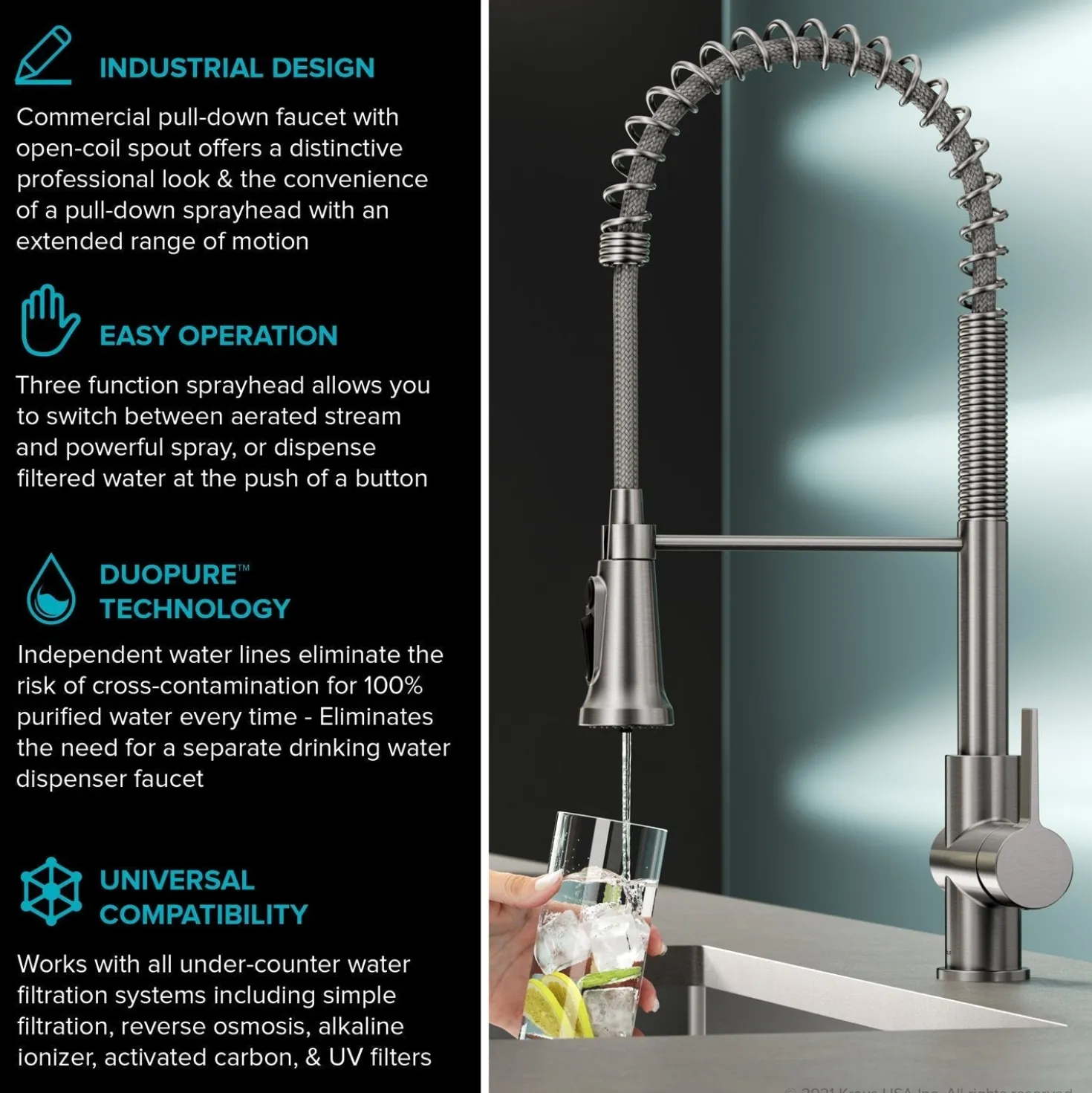 KRAUS Britt Commercial Style Kitchen Faucet with Integrated Water Filter Spout in Chrome
