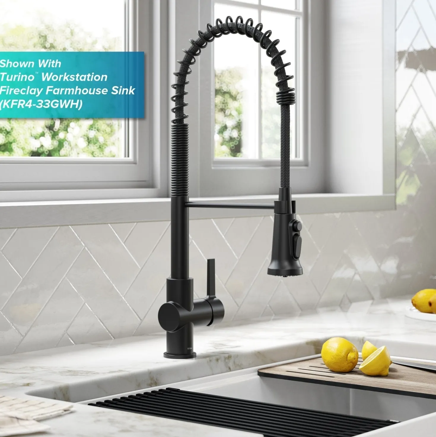 KRAUS Britt Commercial Style Kitchen Faucet with Integrated Water Filter Spout in Matte Black
