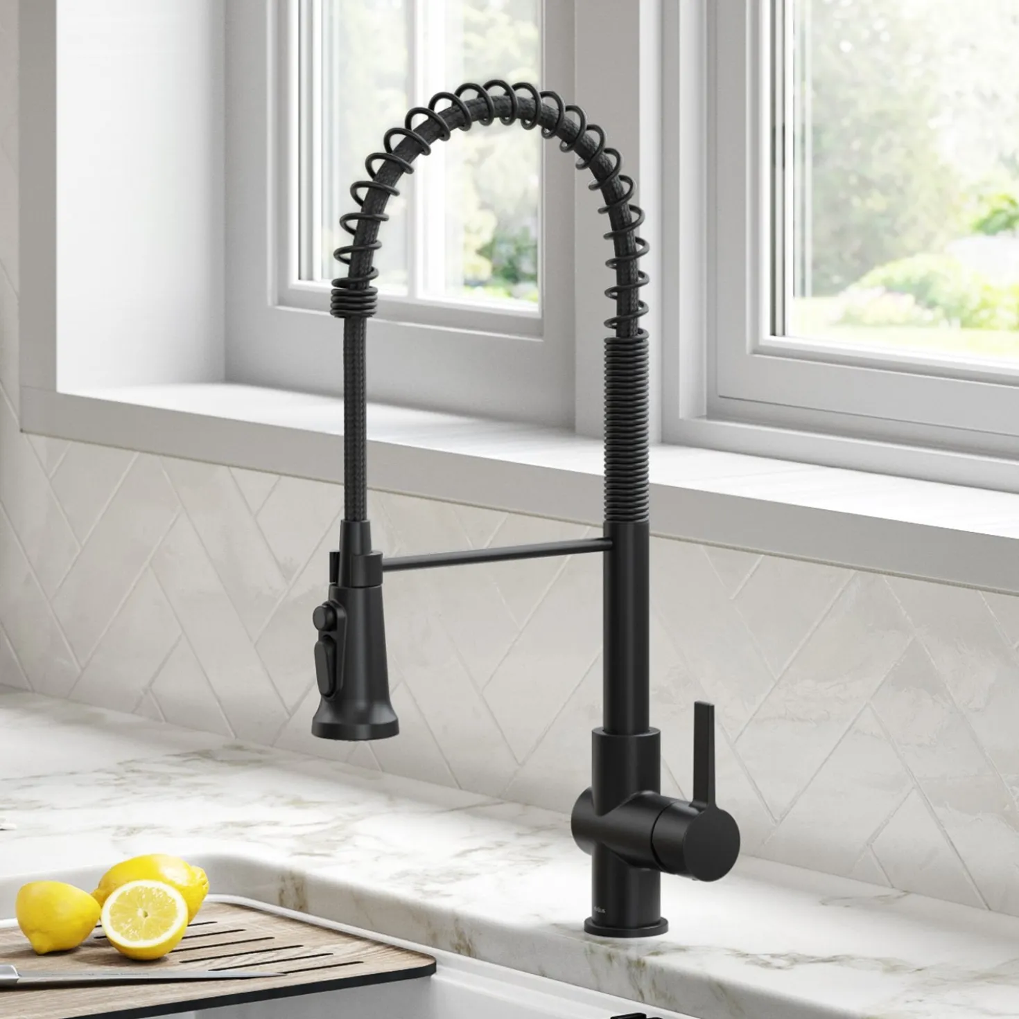 KRAUS Britt Commercial Style Kitchen Faucet with Integrated Water Filter Spout in Matte Black