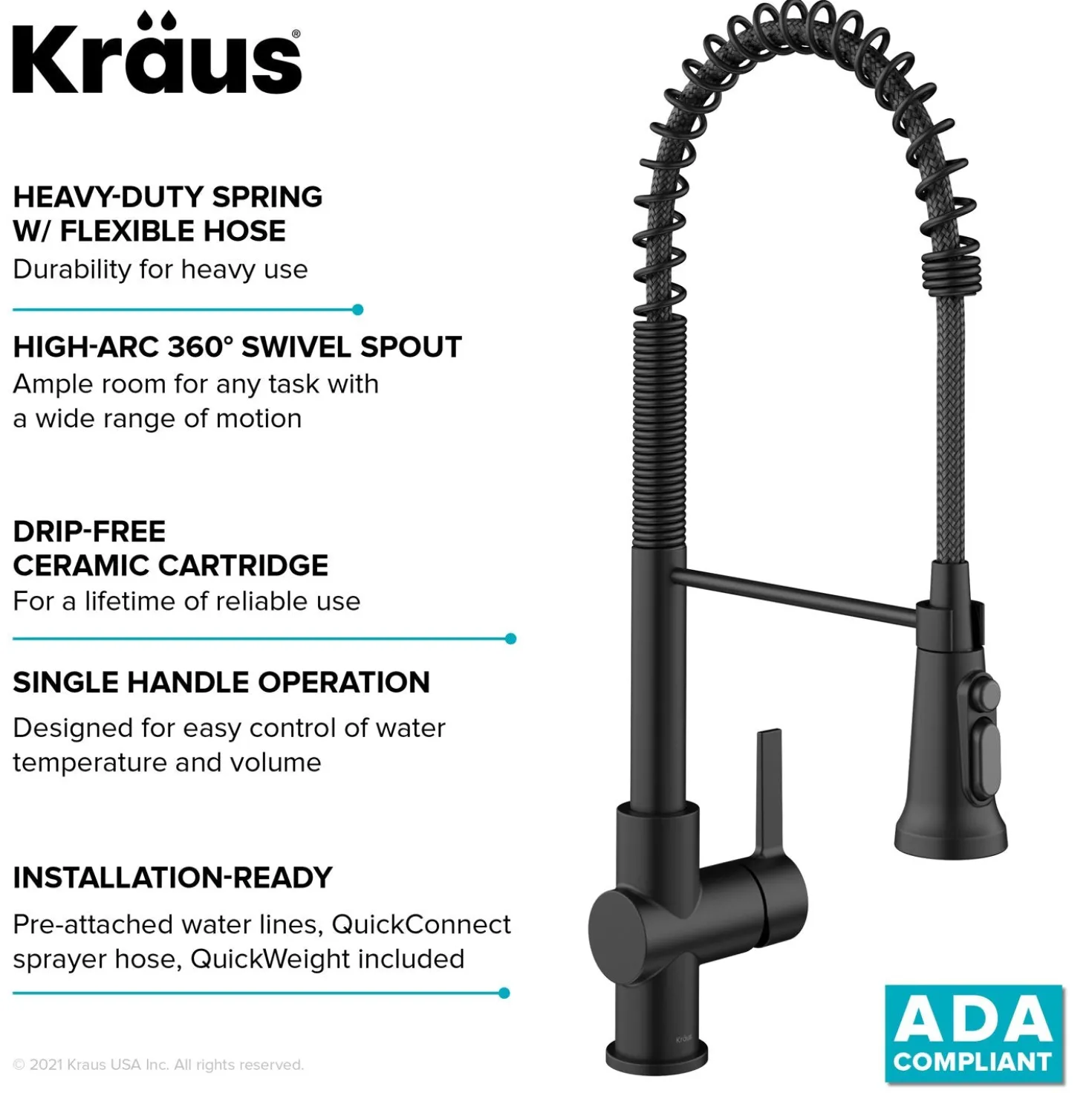 KRAUS Britt Commercial Style Kitchen Faucet with Integrated Water Filter Spout in Matte Black