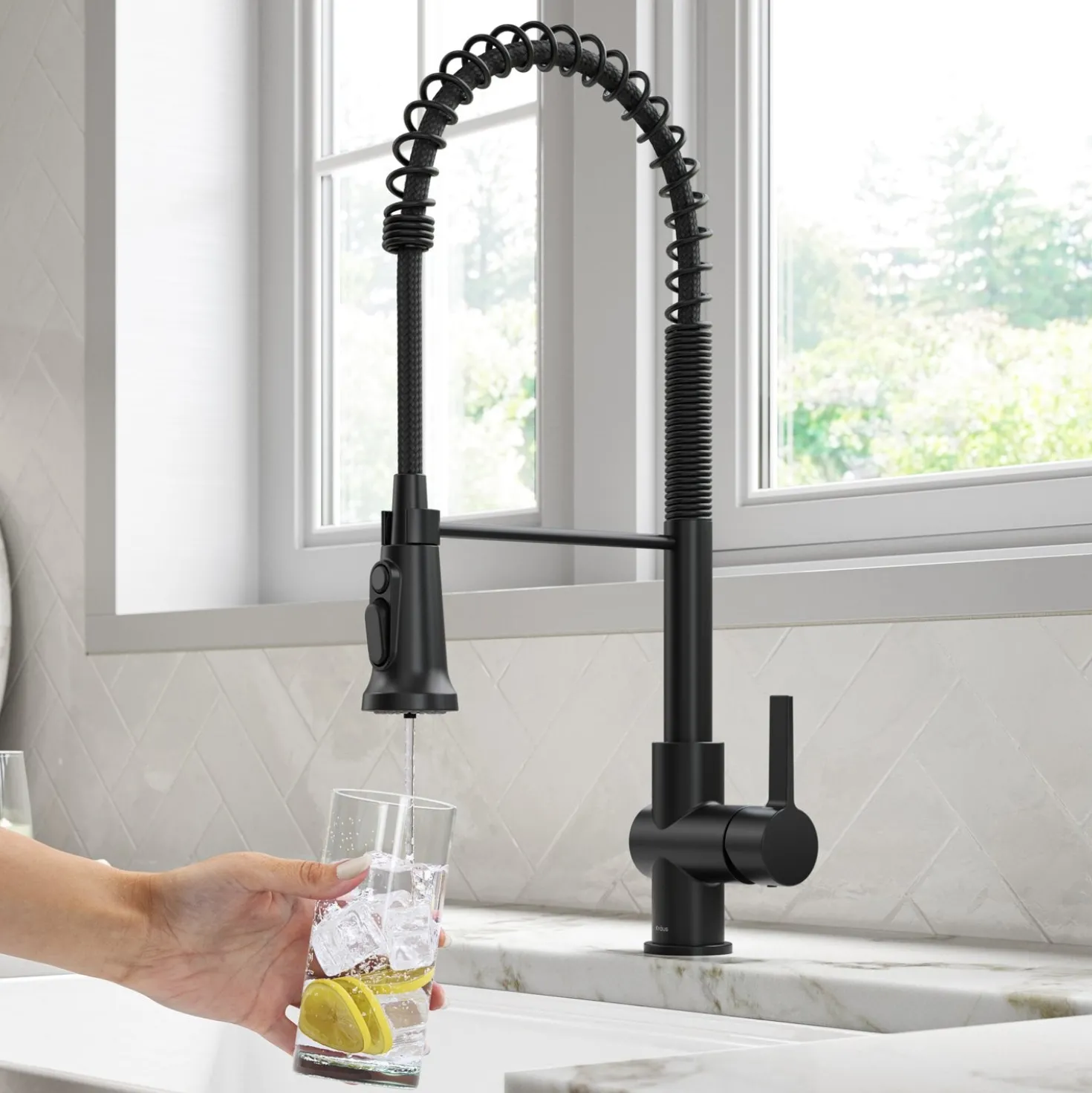 KRAUS Britt Commercial Style Kitchen Faucet with Integrated Water Filter Spout in Matte Black