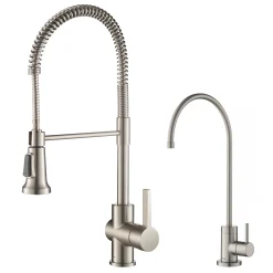 KRAUS Britt Commercial Style Kitchen Faucet and Purita Water Filter Faucet Combo in Spot Free Stainless Steel