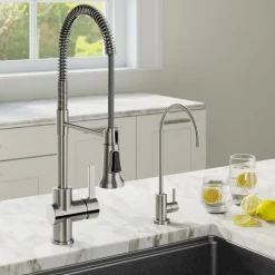 KRAUS Britt Commercial Style Kitchen Faucet and Purita Water Filter Faucet Combo in Spot Free Stainless Steel