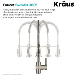 KRAUS Britt Single Handle Commercial Kitchen Faucet with Deck Plate and Soap Dispenser in all-Brite Spot Free Stainless Steel