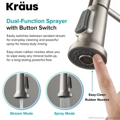 KRAUS Britt Single Handle Commercial Kitchen Faucet with Deck Plate and Soap Dispenser in all-Brite Spot Free Stainless Steel