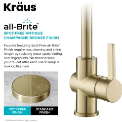 KRAUS Britt Single Handle Commercial Kitchen Faucet with Deck Plate and Soap Dispenser in Spot Free Antique Champagne Bronze