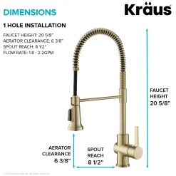 KRAUS Britt Single Handle Commercial Kitchen Faucet with Deck Plate and Soap Dispenser in Spot Free Antique Champagne Bronze