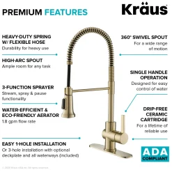 KRAUS Britt Single Handle Commercial Kitchen Faucet with Deck Plate and Soap Dispenser in Spot Free Antique Champagne Bronze
