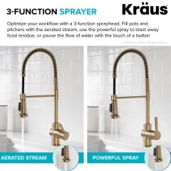 KRAUS Britt Single Handle Commercial Kitchen Faucet with Deck Plate and Soap Dispenser in Spot Free Antique Champagne Bronze