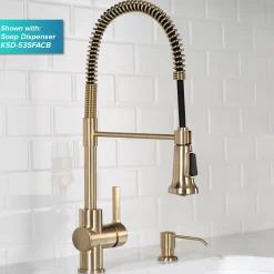 KRAUS Britt Single Handle Commercial Kitchen Faucet with Deck Plate and Soap Dispenser in Spot Free Antique Champagne Bronze