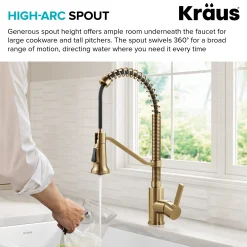 KRAUS Britt Single Handle Pull Down Kitchen Faucet in Spot-Free Brushed Brass