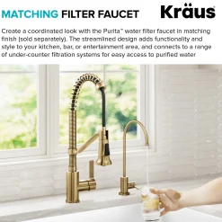 KRAUS Britt Single Handle Pull Down Kitchen Faucet in Spot-Free Brushed Brass