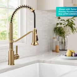 KRAUS Britt Single Handle Pull Down Kitchen Faucet in Spot-Free Brushed Brass