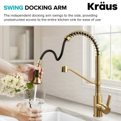 KRAUS Britt Single Handle Pull Down Kitchen Faucet in Spot-Free Brushed Brass