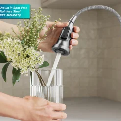 KRAUS Britt Single Handle Pull Down Kitchen Faucet in Spot-Free Brushed Brass