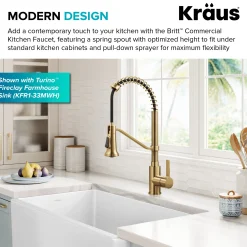 KRAUS Britt Single Handle Pull Down Kitchen Faucet in Spot-Free Brushed Brass