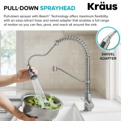 KRAUS Britt Single Handle Pull Down Kitchen Faucet in Spot-Free Brushed Brass