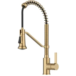 KRAUS Britt Single Handle Pull Down Kitchen Faucet in Spot-Free Brushed Brass