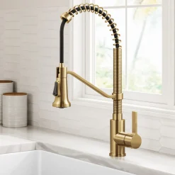 KRAUS Britt Single Handle Pull Down Kitchen Faucet in Spot-Free Brushed Brass