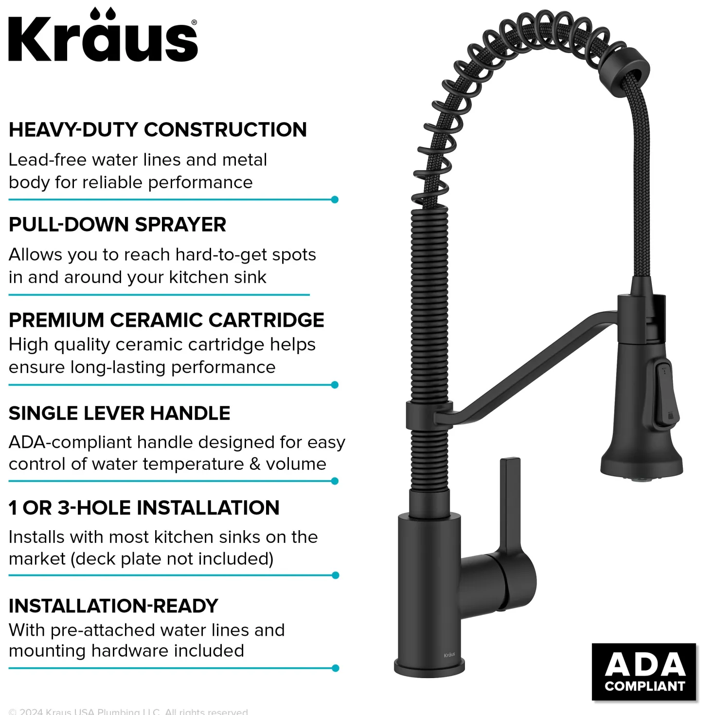 KRAUS Britt Single Handle Pull Down Kitchen Faucet in Matte Black