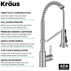 KRAUS Britt Single Handle Pull Down Kitchen Faucet in Spot-Free Stainless Steel