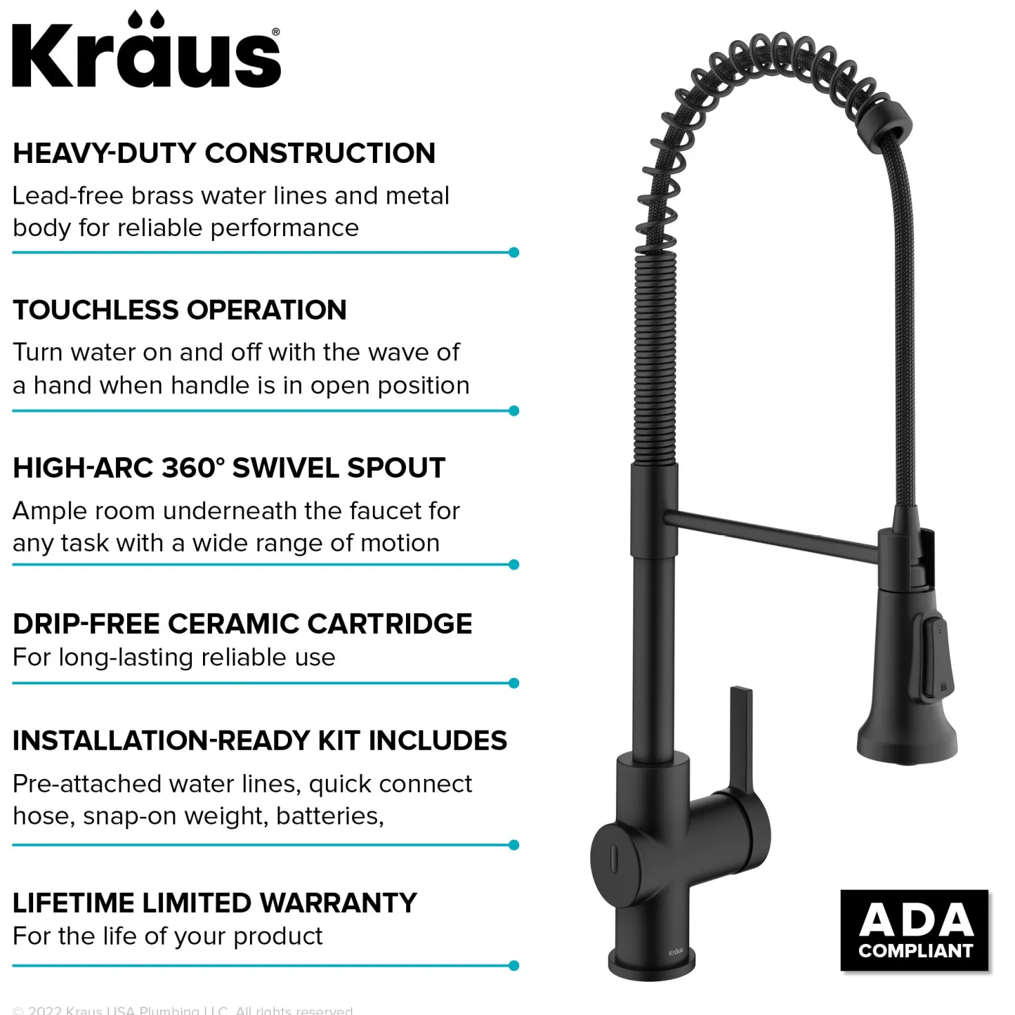 KRAUS Britt Touchless Pull-Down Single Handle Faucet in Matte Black