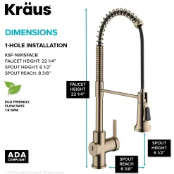 KRAUS Britt Touchless Pull-Down Single Handle Faucet in Spot Free Antique Champagne Bronze