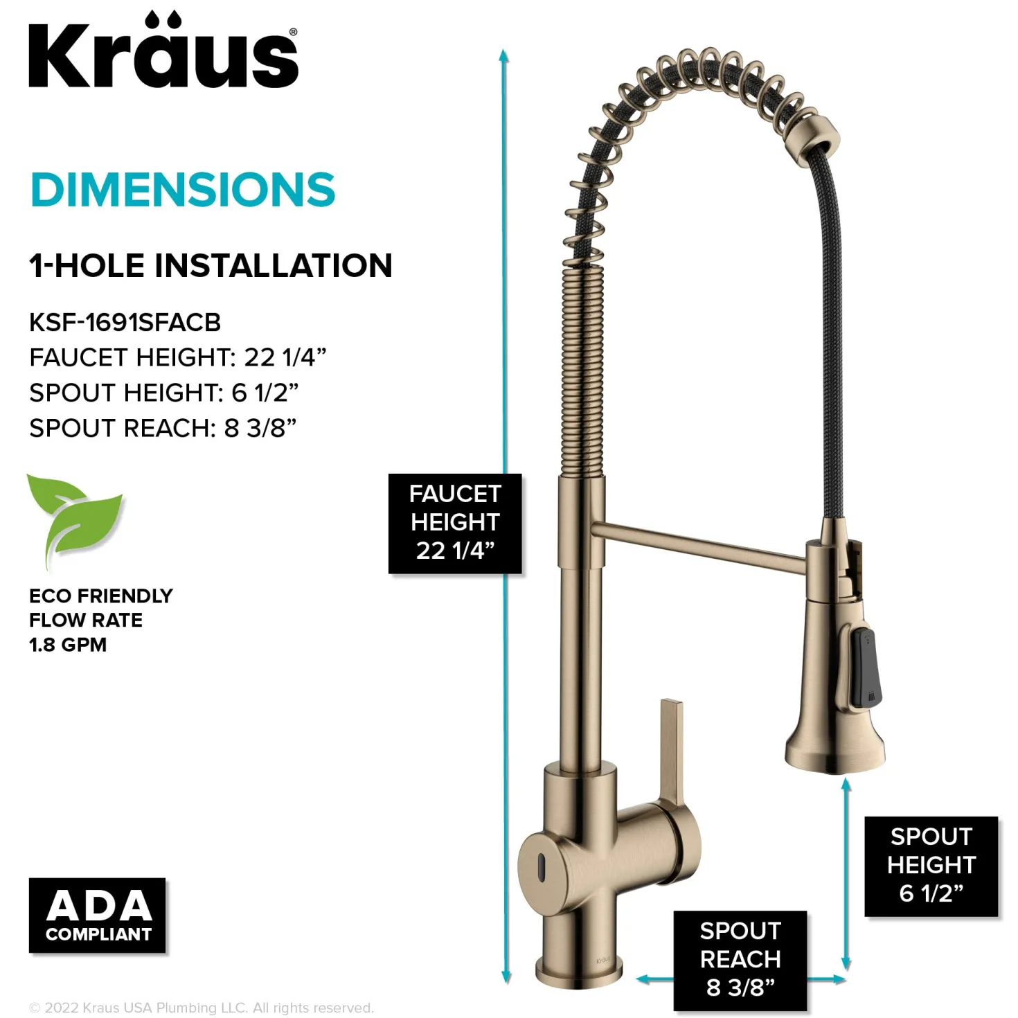 KRAUS Britt Touchless Pull-Down Single Handle Faucet in Spot Free Antique Champagne Bronze