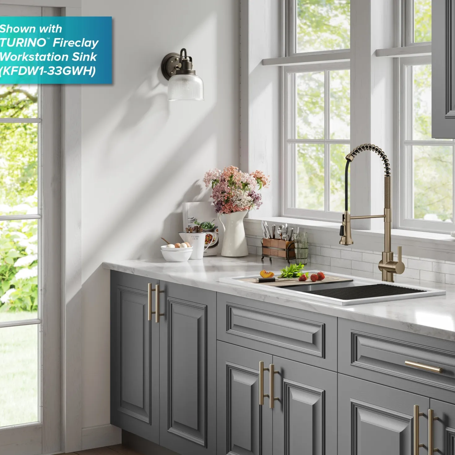 KRAUS Britt Touchless Pull-Down Single Handle Faucet in Spot Free Antique Champagne Bronze