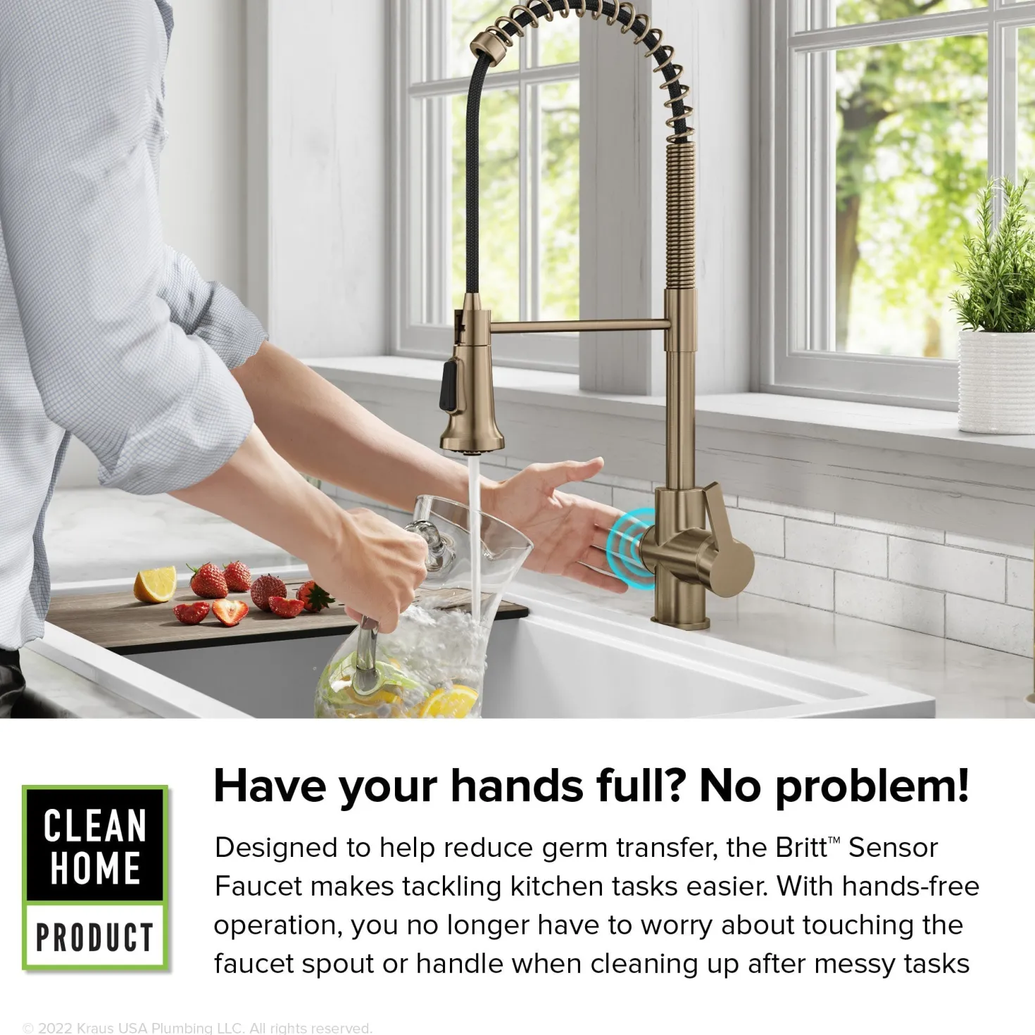 KRAUS Britt Touchless Pull-Down Single Handle Faucet in Spot Free Antique Champagne Bronze