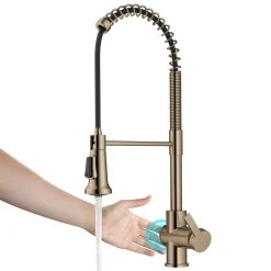 KRAUS Britt Touchless Pull-Down Single Handle Faucet in Spot Free Antique Champagne Bronze