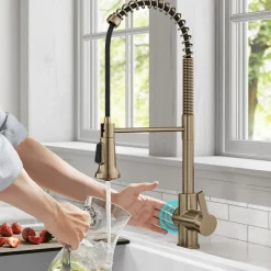 KRAUS Britt Touchless Pull-Down Single Handle Faucet in Spot Free Antique Champagne Bronze