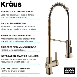 KRAUS Britt Touchless Pull-Down Single Handle Faucet in Spot Free Antique Champagne Bronze