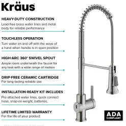 KRAUS Britt Touchless Pull-Down Single Handle Faucet in Spot Free Stainless Steel
