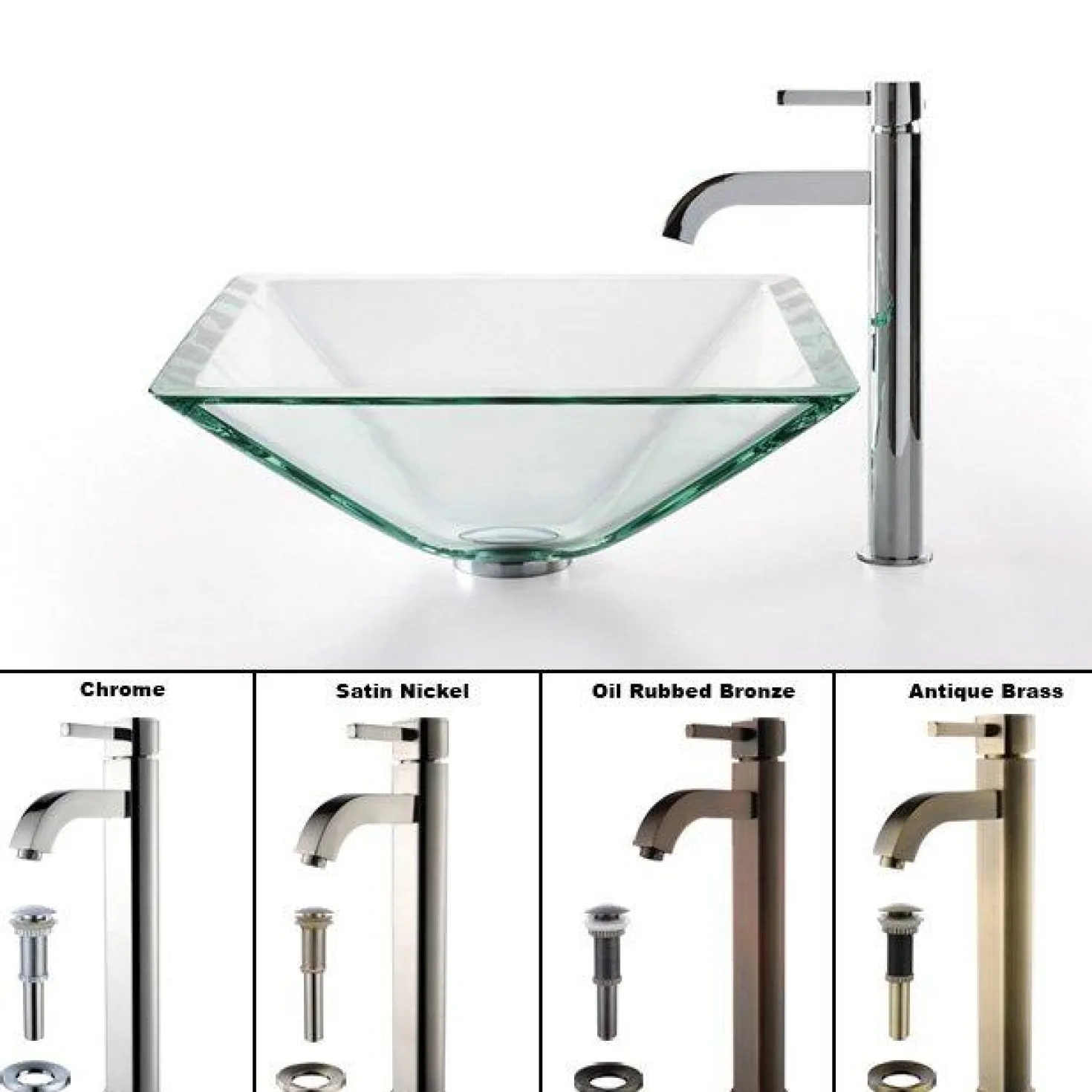 KRAUS Clear Aquamarine Glass Vessel Sink and Ramus Faucet