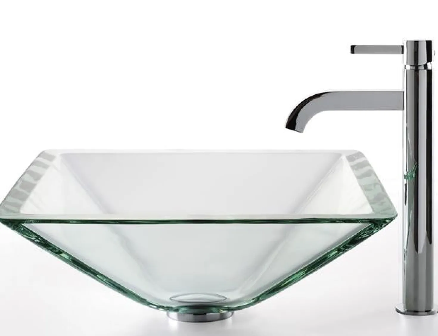 KRAUS Clear Aquamarine Glass Vessel Sink and Ramus Faucet