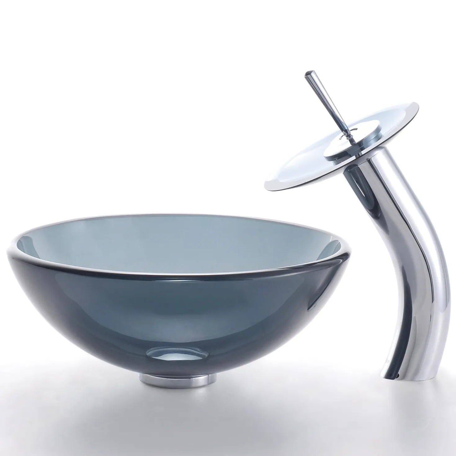 KRAUS Clear Black 14" Glass Vessel Bathroom Sink with PU-MR