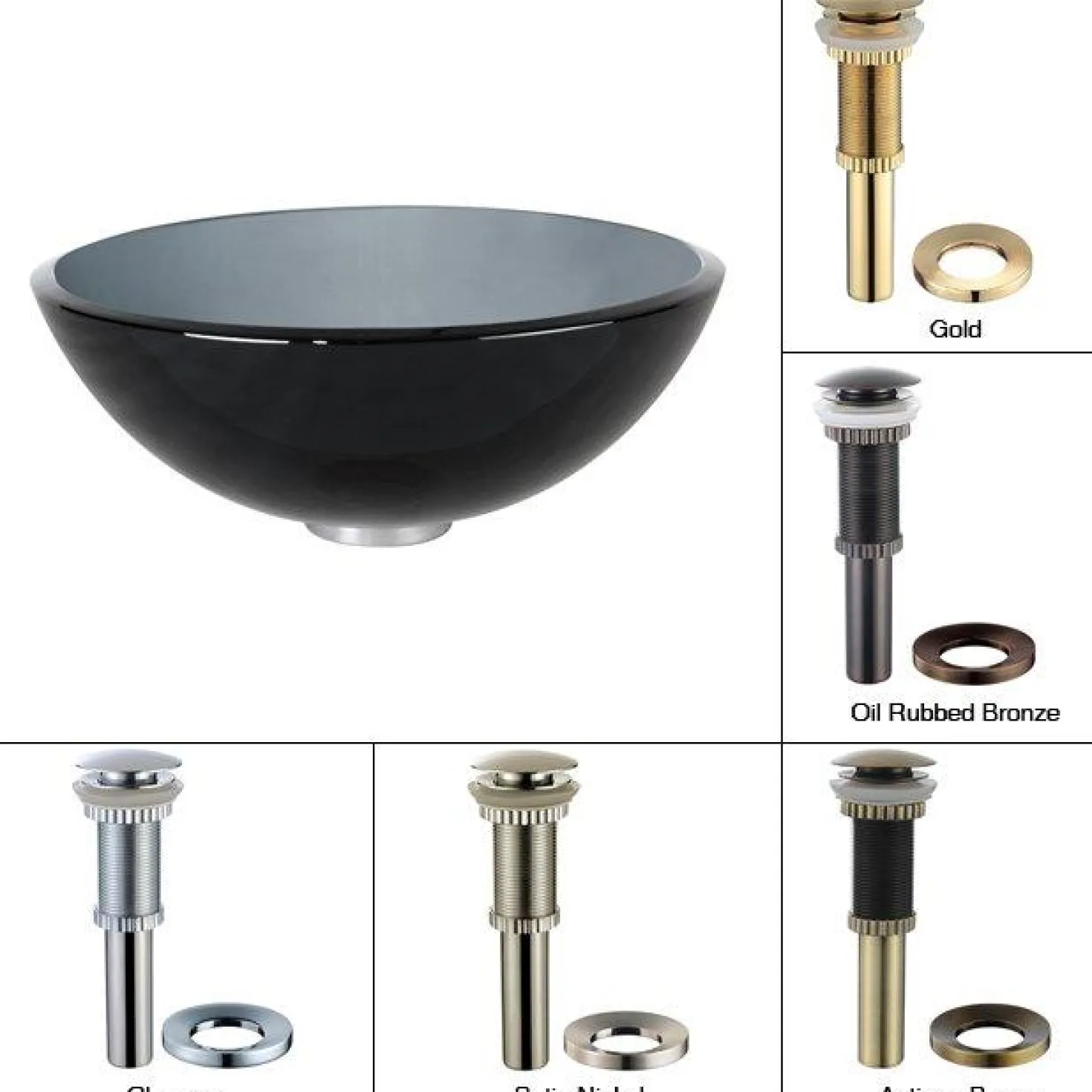 KRAUS Clear Black 14" Glass Vessel Bathroom Sink with PU-MR