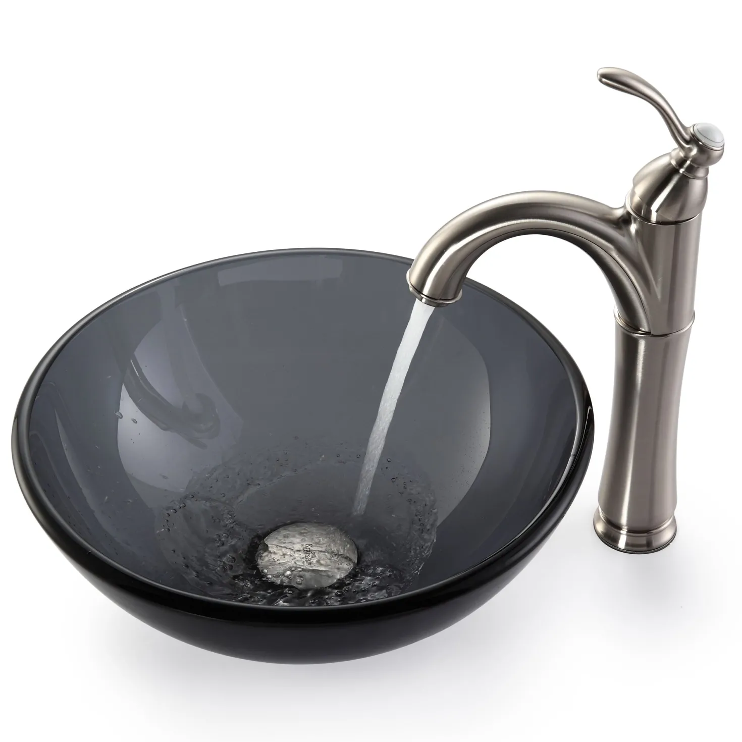KRAUS Clear Black 14" Glass Vessel Bathroom Sink with PU-MR