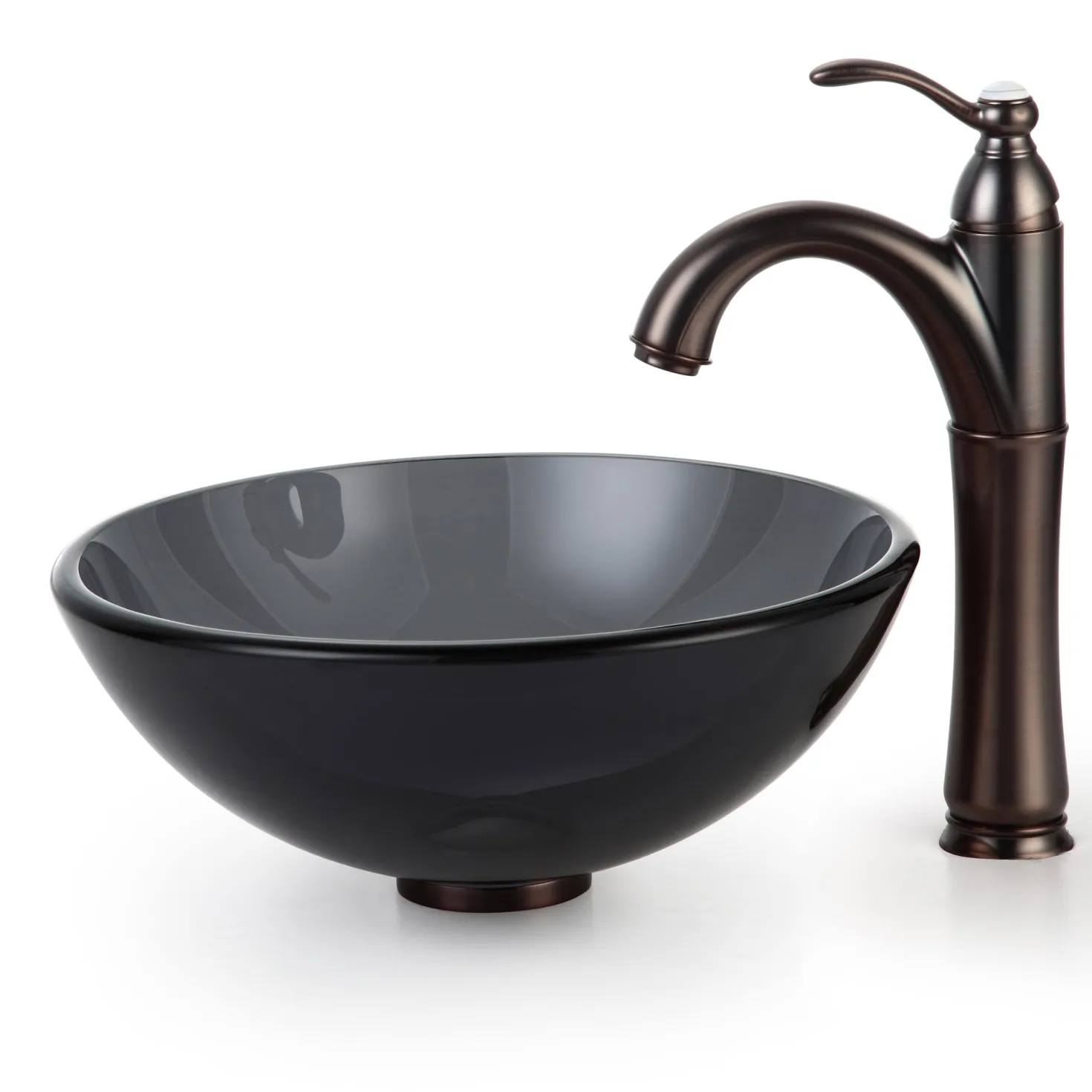 KRAUS Clear Black 14" Glass Vessel Bathroom Sink with PU-MR