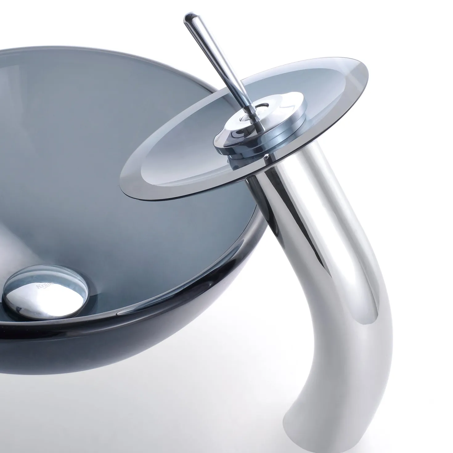KRAUS Clear Black 14" Glass Vessel Bathroom Sink with PU-MR