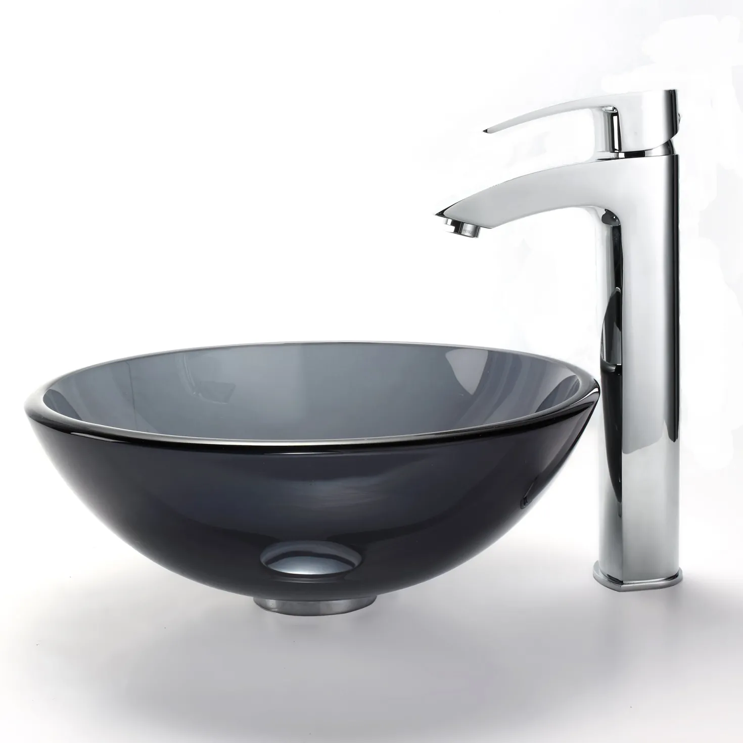 KRAUS Clear Black 14" Glass Vessel Bathroom Sink with PU-MR