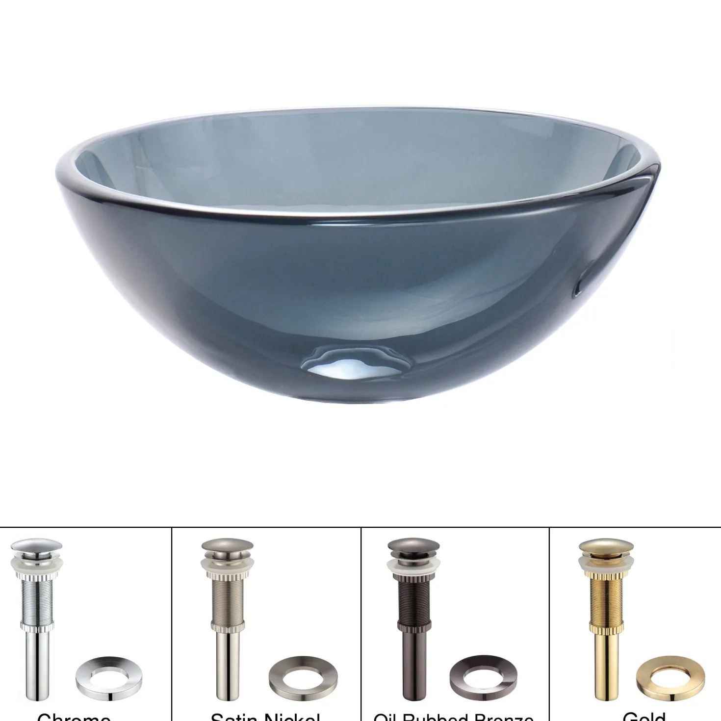 KRAUS Clear Black 14" Glass Vessel Bathroom Sink with PU-MR