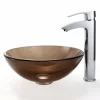 KRAUS Clear Brown 14" Glass Vessel Bathroom Sink with PU-MR